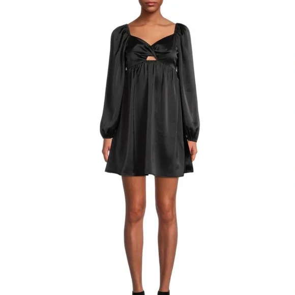 black satin babydoll dress Black Satin Babydoll Mini Dress for Parties